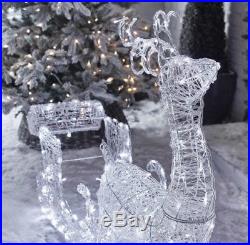 White Reindeer & Sleigh Indoor Outdoor 140 LED Lights Christmas Decoration 100cm