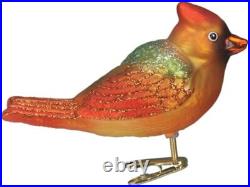 Wholesale Lot of 12 Clip Gentle (Female) Cardinal Blown Glass Ornaments by OWC
