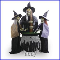 Wicked Witches with Cauldron Halloween Animated Decoration 5′ Sounds LED Lights