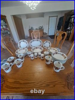 William James Stoneware 34 Piece Christmas Holiday Plaid Ribbon Fruit Dinnerware