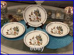 Williams Sonoma Grinch 9 Inch dessert plates. Set o 4 with whoville trim NEW
