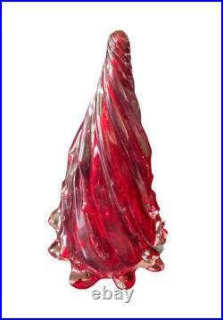 Williams Sonoma Red Glass Christmas Tree Figurine Centerpiece 8