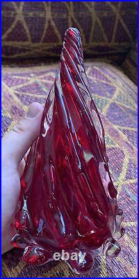 Williams Sonoma Red Glass Christmas Tree Figurine Centerpiece 8