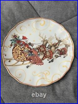 Williams Sonoma Twas The Night Before Christmas SANTA SLEIGH SET 4 DINNER PLATES