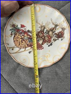 Williams Sonoma Twas The Night Before Christmas SANTA SLEIGH SET 4 DINNER PLATES