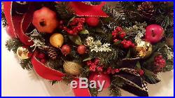 Williamsburg Christmas wreath inspired by MacKenzie Childs ribbon LED door decor