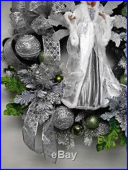 Winter Angel Wreath Christmas Holiday Wreath Wall Door Decoration Silver Wreath