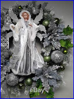 Winter Angel Wreath Christmas Holiday Wreath Wall Door Decoration Silver Wreath