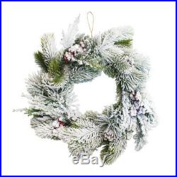 Winter Christmas Hanging Door Wreath Decoration Snow Effect & Berries (35cm)