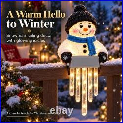 Winter Glow Snowman Icicle Light Decor Outdoor Christmas Railing Decor