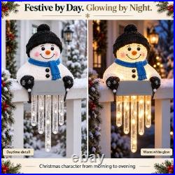 Winter Glow Snowman Icicle Light Decor Outdoor Christmas Railing Decor