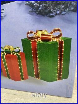 Winter Wonder Lane 3 Piece Lighted Christmas Gift Box Set Yard Decoration New
