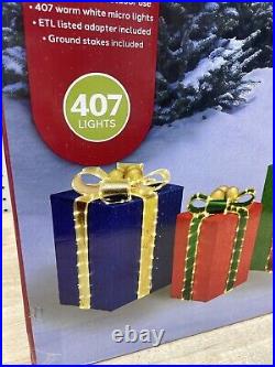 Winter Wonder Lane 3 Piece Lighted Christmas Gift Box Set Yard Decoration New