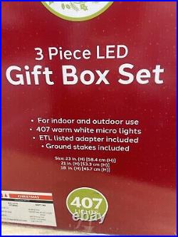 Winter Wonder Lane 3 Piece Lighted Christmas Gift Box Set Yard Decoration New