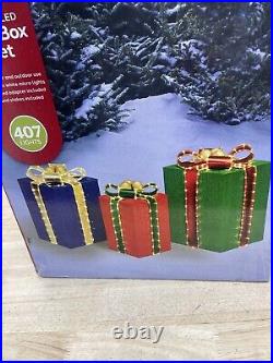 Winter Wonder Lane 3 Piece Lighted Christmas Gift Box Set Yard Decoration New
