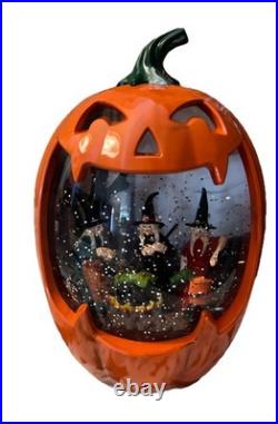 Witches Water Globe Swirling Confetti Lighted LED Halloween Jack o Lantern NEW