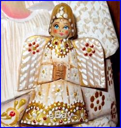 Wood FIGURE Carving Russian Doll WHITE Father FROST Christmas Santa Angel signed