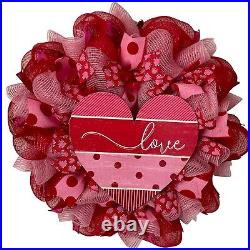 Wood Love Heart Handmade Deco Mesh Valentines Day Wreath