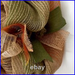 Wood Thanksgiving Turkey With Welcome Sign Burlap Deco Mesh Wreath Handmade