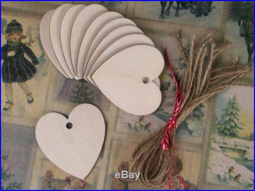 Wooden Heart Shapes, Lazercut, Craft, Christmas, Wedding, 10 Pack, Twine, 6cm