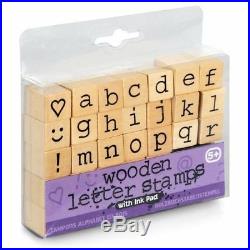 Wooden Letter Stamps Ink Pad Alphabet Girls Boys Toy Christmas Stocking Filler