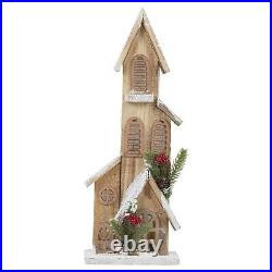 Wooden Lit Up Traditional European Winter Church Scene Ornament Decoration Gift