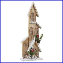 Wooden Lit Up Traditional European Winter Church Scene Ornament Decoration Gift