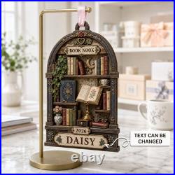 Wooden Ornament 4D Bookshelf Shaker for Bookworms Custom Name Gift