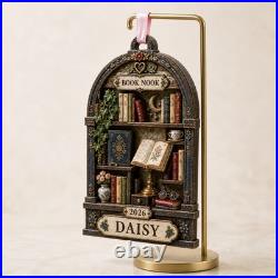 Wooden Ornament 4D Bookshelf Shaker for Bookworms Custom Name Gift