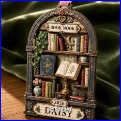 Wooden Ornament 4D Bookshelf Shaker for Bookworms Custom Name Gift