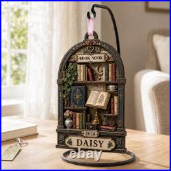 Wooden Ornament 4D Bookshelf Shaker for Bookworms Custom Name Gift