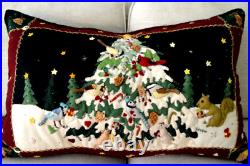 Woodland Christmas tree song birds BIG pillow handmade wool felt New World Arts