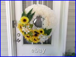 Wreath hanger for front door about 25 wide. Huge. Birds n sunflowers
