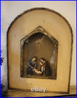 Wunderschönes Heiligenbild Kasten Krippe Krippenfiguren Maria Josef Jesus 51,5cm