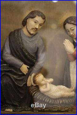 Wunderschönes Heiligenbild Kasten Krippe Krippenfiguren Maria Josef Jesus 51,5cm