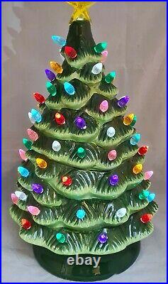 XL Christmas Tree Green Musical Light Up Vintage Inspired Ceramic Decor 24