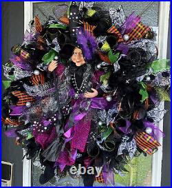 XL Colorful Wicked Witch Halloween Deco Mesh Front Door Wreath, Fall Home Decor
