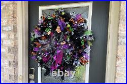 XL Colorful Wicked Witch Halloween Deco Mesh Front Door Wreath, Fall Home Decor