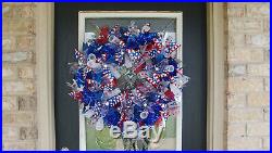 XL Patriotic 4th of July BLING Deco Mesh Front Door Wreath Summer Birthday Party
