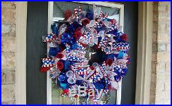 XL Patriotic 4th of July BLING Deco Mesh Front Door Wreath Summer Birthday Party