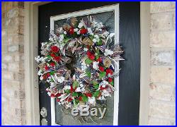 XL Summer Americana Patriotic Deco Mesh Door Wreath, Farmhouse Decor Decoration