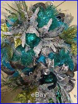 XL Turquoise Peacock Wreath, Turquoise Christmas Wreath, Peacock Holiday Wreath