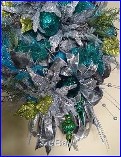 XL Turquoise Peacock Wreath, Turquoise Christmas Wreath, Peacock Holiday Wreath