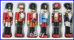 Xmas Nutcracker Set Holiday Ornaments Wooden Soldier 6 Pc Christmas Tree Decor