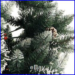 Xmas Tree 6 Feet Flocked Snow Trees Pine Cone Unlit Artificial Christmas Tree
