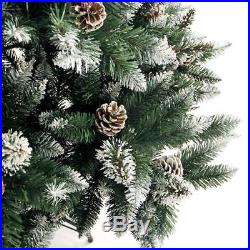 Xmas Tree 6 Feet Flocked Snow Trees Pine Cone Unlit Artificial Christmas Tree