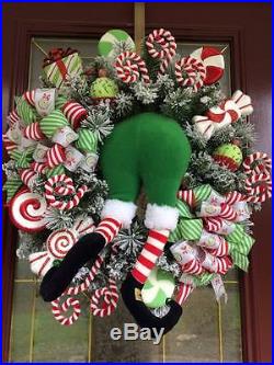 Xmas Wreath Decor Raz Elf Butt Legs Candy Present Ribbon Bow Floral Stem Flocked