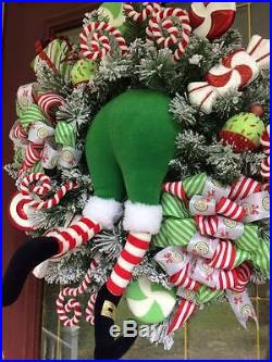 Xmas Wreath Decor Raz Elf Butt Legs Candy Present Ribbon Bow Floral Stem Flocked