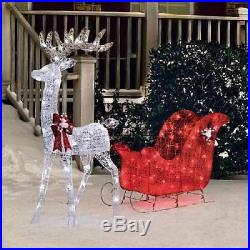 YARD ART Outdoor Christmas Lighted Reindeer And Sleigh Set Xmas Sculpture Decor