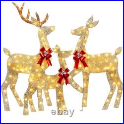 YULETIME 3-Piece Pre-lit 2D Christmas Reindeer Family, Lighted Glitter Christ